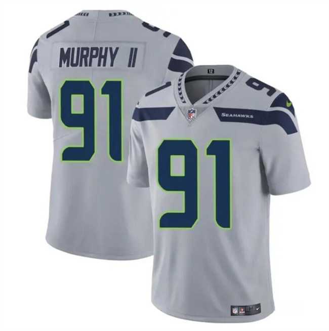 Men & Women & Youth Seattle Seahawks #91 Byron Murphy II Gray 2024 Draft Vapor Limited Stitched Jersey->san francisco 49ers->NFL Jersey